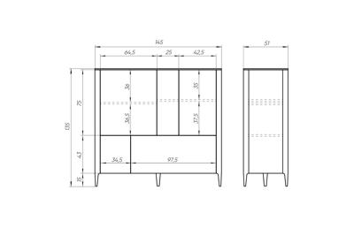 Мебель Ellipsefurniture Шкаф Type 3 двери 2 ящика высота 135 см (светло-серый) арт. TY010302360101