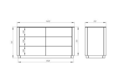 Мебель Ellipsefurniture Комод Tammi 6 ящиков ширина 140 см (молочный) арт. TM010203030101