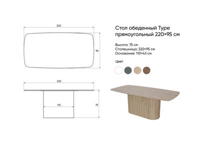 Стол Ellipsefurniture Стол обеденный Type прямоугольный 220*95 см (серый) арт. TY010202310601