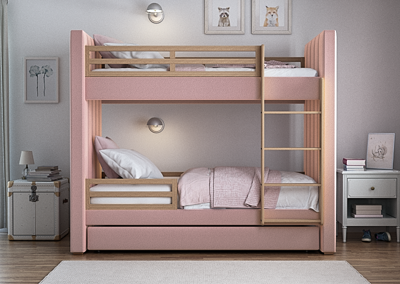 Кровать Ellipsefurniture Кровать двухъярусная Cosy антивандальная ткань (розовый) арт. СF010308480101