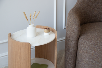 Мебель Ellipsefurniture Столик Lagom Stone D 43 см высота 45 см (камень LC, натуральный дуб) арт. LG016614112
