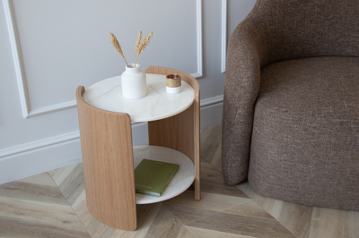 Мебель Ellipsefurniture Столик Lagom Stone D 43 см высота 45 см (камень LC, натуральный дуб) арт. LG016614112