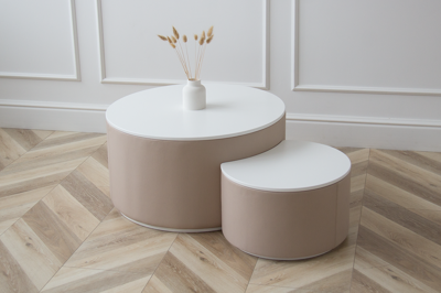 Мебель Ellipsefurniture Столик Sun L, D 66 см высота 35 см (белый, бежевый) арт. LG01340203802
