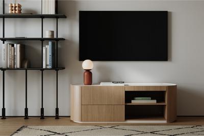 Мебель Ellipsefurniture Тумба Lagom под ТВ 2 ящика 2 полки ширина 140 см (натуральный дуб, молочный) арт. LG01381500220