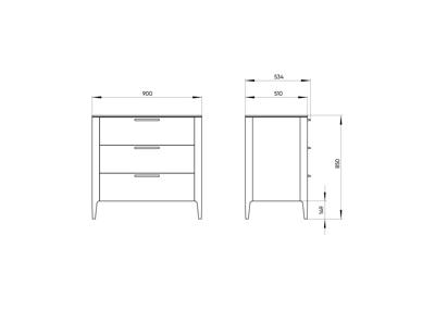 Мебель Ellipsefurniture Комод Type 3 ящика ширина 90 см (дымка) арт. TY01430213529