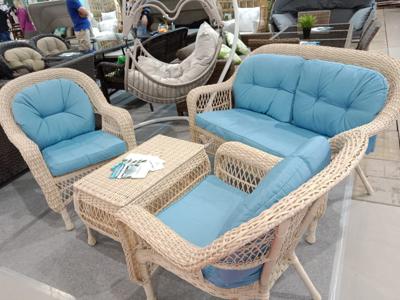 Комплект Афина Плетеный комплект для отдыха из искусственного ротанга  LV-520 White-Blue арт. LV-520 White-Blue