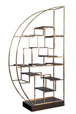 Стеллаж Garda Decor 77IP-SH1003 Стеллаж-полусфера роз.золото/темн.шпон 120*45*230см арт. 77IP-SH1003