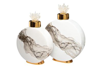 Ваза Garda Decor 55RD4283S Ваза с крышкой керам. белая с серым декором 23*8*33см арт. 55RD4283S