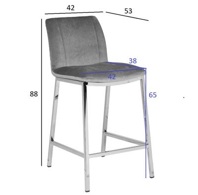 Стул барный Garda Decor 30C-DX-2091 GRE Стул барный велюр серый 42*53*88см арт. 30C-DX-2091 GRE