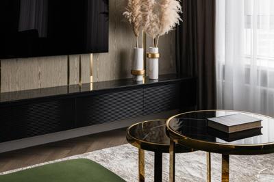 Стол журнальный Garda Decor 47ED-ET081S-GOLD Столы (наб 2шт) стекло чер.мрам/зол d60*60/d46*50 арт. 47ED-ET081S-GOLD