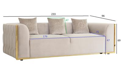 Диван Garda Decor 102AN-DIV-9173-BEG Диван Берн (Bern) трехместный, велюр бежевый 233*96*69см арт. 102AN-DIV-9173-BEG