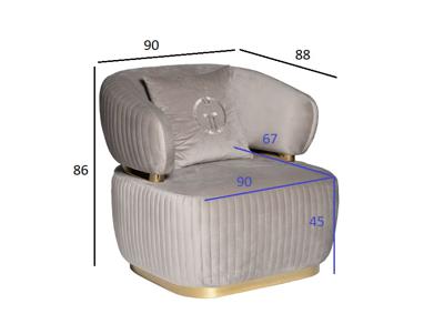 Мебель Garda Decor 102AN-KRES-1301-SER Кресло Гларус (Glarus), велюр серый 90*88*86см арт. 102AN-KRES-1301-SER