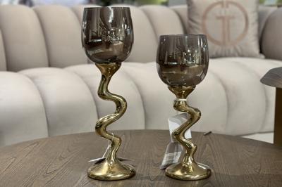Подсвечник Garda Decor 69-22685 Подсвечник "Поток (Flow)" стекло/метал.золото 12,5*12,5*40,5см арт. 69-22685