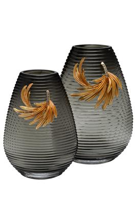 Ваза Garda Decor 55RV6590S Ваза стеклянная серая с золотой веточкой 17*10*26см арт. 55RV6590S