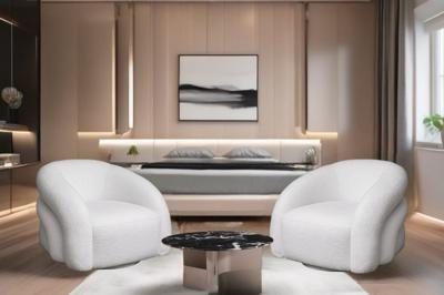 Мебель Garda Decor Кресло Монблан(Monblan) поворотное букле белое Hush000 93*90*70см арт. MONBLAN-K-HUSH000