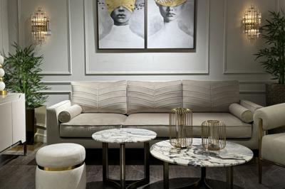 Остальные предметы Garda Decor Диван Мадрид Память(Madrid Memory) с кантом трехм. без мех.,велюр бежевый Colt021+Colt030 арт. MADRID-Memory-Colt021+Colt030