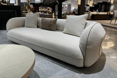 Мебель Garda Decor ZW-25003 Диван Амели (Amelia) трехместный букле светлый 253*100*67см с бежевым кантом арт. ZW-25003