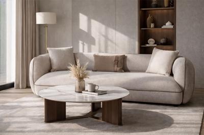 Мебель Garda Decor ZW-25003 Диван Амели (Amelia) трехместный букле светлый 253*100*67см с бежевым кантом арт. ZW-25003