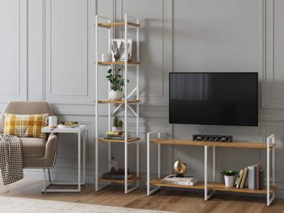 Стеллаж LoftyHome Стеллаж Мальборк 40 Дуб с белым основанием лофт арт. 1556402