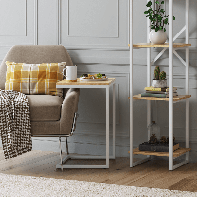 Столик LoftyHome Стол приставной Мальборк Дуб Сонома с белым основанием лофт арт. 1627780