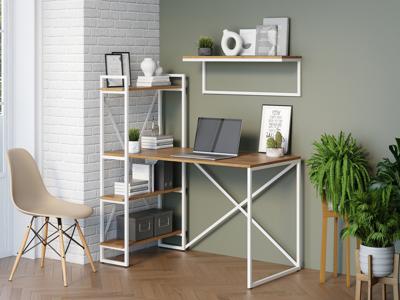 Стол письменный LoftyHome Стол письменный Мальборк Практик-Л Дуб Золотой с белым основанием лофт арт. 1627828
