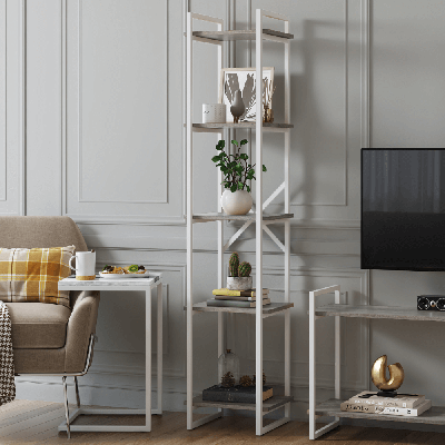 Стеллаж LoftyHome Стеллаж Мальборк 40 Смоук с белым основанием лофт арт. 1627895