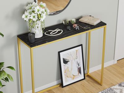 Консоль LoftyHome Стол консольный Мальборк Мрамор Блэк с золотым основанием лофт арт. 1627983