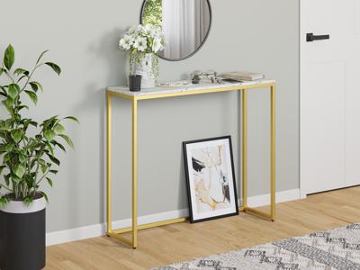 Консоль LoftyHome Стол консольный Мальборк Мрамор Сноу с золотым основанием лофт арт. 1627984