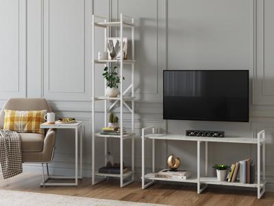 Стеллаж LoftyHome Стеллаж Мальборк 40 Мрамор Сноу с белым основанием лофт арт. 1628041