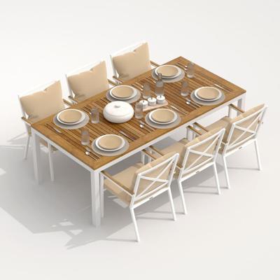 Обеденная группа IDEAL PATIO Обеденная группа  ТЕЛЛА ФЕСТА плюс каркас белый / стол тик 200 / ткань бежевая арт. TLL.2025220
