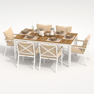 Обеденная группа IDEAL PATIO Обеденная группа  ТЕЛЛА ФЕСТА плюс каркас белый / стол тик 180 / ткань бежевая арт. TLL.2025218