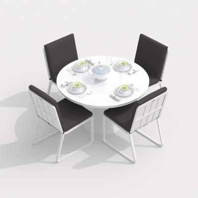 Обеденная группа IDEAL PATIO Обеденная группа ДИВА ГИРА  каркас белый / стол стекло диа 110 / ткань антрацит арт. DVA.2023511