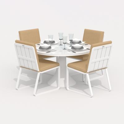 Обеденная группа IDEAL PATIO Обеденная группа ДИВА ГИРА  каркас белый / стол стекло диа 110 / ткань бежевая арт. DVA.2023211