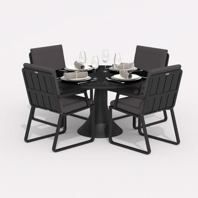 Обеденная группа IDEAL PATIO Обеденная группа ДИВА АЛЬБА  каркас карбон / стол стекло диа 110 / ткань антрацит арт. DVA.2012511
