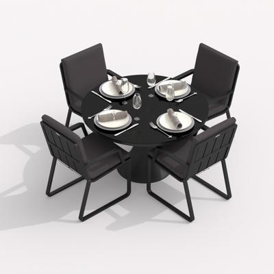 Обеденная группа IDEAL PATIO Обеденная группа ДИВА АЛЬБА  каркас карбон / стол стекло диа 110 / ткань антрацит арт. DVA.2012511