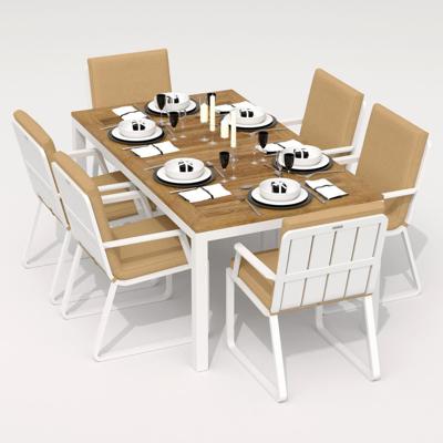 Обеденная группа IDEAL PATIO Обеденная группа ТЕЛЛА  АЛЬБА  каркас белый / стол тик 180 / ткань бежевая арт. TLL.2022218