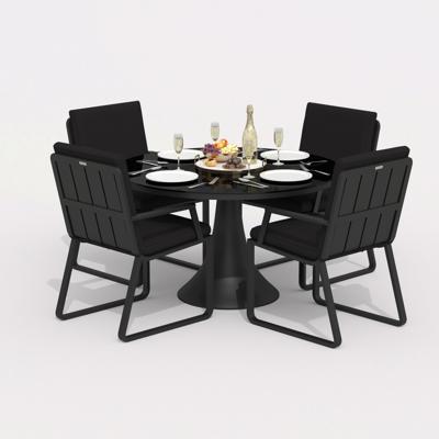 Обеденная группа IDEAL PATIO Обеденная группа ДИВА АЛЬБА  каркас карбон / стол стекло диа 110 / ткань черная арт. DVA.2012611