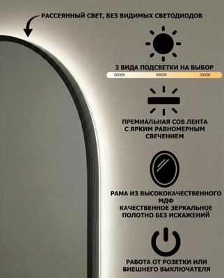 Зеркало Art-Zerkalo Sky L LED Black Зеркало в раме с подсветкой арт. SM133LBL