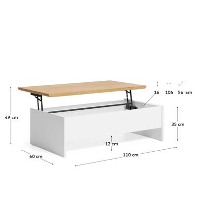 Столик La Forma (ех Julia Grup) Abilen Подъемный журнальный столик из дуба и белого лака 110 x 60 см FSC 100% арт. 162676