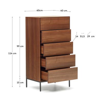 Комод La Forma (ех Julia Grup) Vedrana Комод с 5 ящиками из орехового шпона со стальными ножками 60 x 114 см арт. 157275