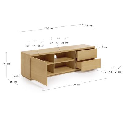 Тумба под ТВ La Forma (ех Julia Grup) Abilen Тумба под TV с одной дверцей из шпона дуба с 2 ящиками 150 x 43,6 см арт. 146298