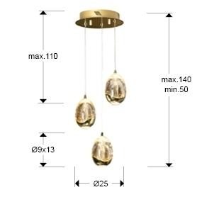 Подвесной светильник Schuller Люстра Rocio LED 3L Ø25 золотая арт. 064322
