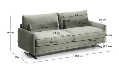 Диван La Forma (ех Julia Grup) Двухместный диван Veliro из зеленого бархата, 210 см арт. 480621