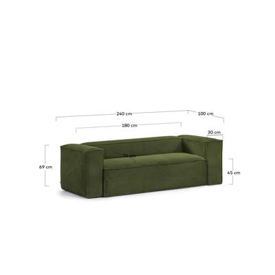 Диван La Forma (ех Julia Grup) Диван Blok 3-х местный в плотном зеленом вельвете 240 см арт. 109678