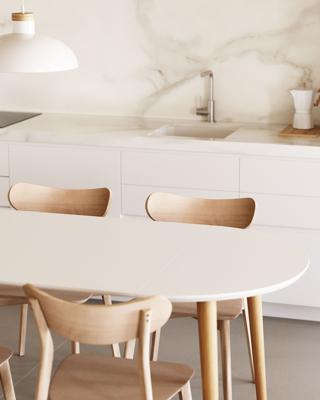 Стол La Forma (ех Julia Grup) Oqui Раздвижной стол с белой столешницей и ножками из массива бука 90 (170) x 90 см арт. 150711