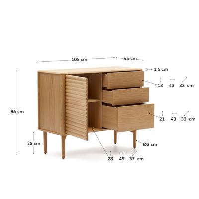 Сервант La Forma (ех Julia Grup) Lenon Сервант с 1 дверцей и 3 ящиками из шпона дуба 105 x 84 см арт. 160927