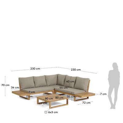 Комплект La Forma (ех Julia Grup) Flaviina Угловой 5-местный диван со столиком из дерева акации арт. 097598