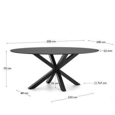 Стол La Forma (ех Julia Grup) Стол Argo с черным стеклом и черными стальными ножками Ø 200 x 100 см арт. 190145