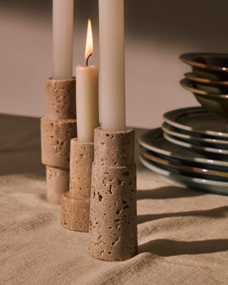 Подсвечник La Forma (ех Julia Grup) Набор Majid из 3-х подсвечников из бежевого травертина арт. 210380