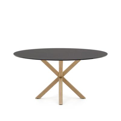 Стол La Forma (ех Julia Grup) Круглый стол Argo из матового черного стекла со стальными ножками под дерево, Ø 150 арт. 196818